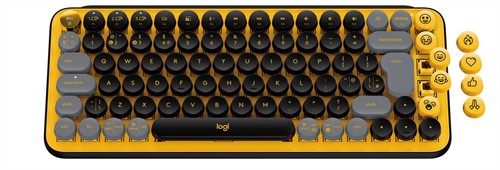 Logitech POP Keys Wireless Mechanical Keyboard With Emoji Keys toetsenbord RF-draadloos + Bluetooth AZERTY Frans Zwart, Grijs, Geel