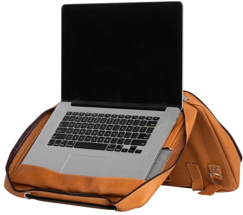 R-Go Tools R-Go Viva 15.6" Laptoptas, Full Grain Leather (LWG gecertificeerd), Geïntegreerde laptopstandaard, Schouderband, Bruin