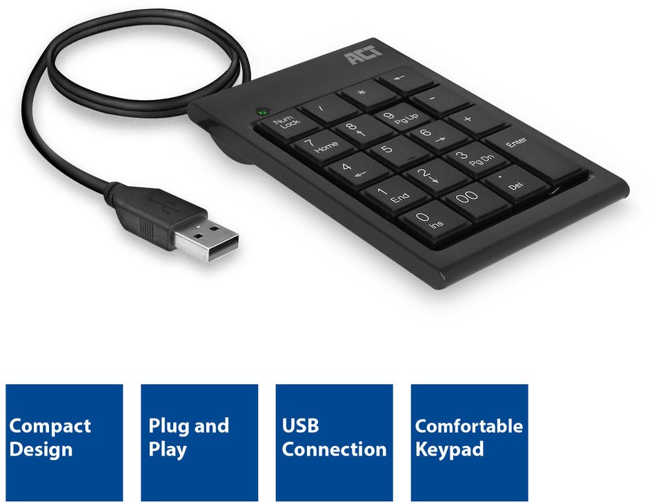 Buitenlander horizon maximaal ACT AC5480 numeriek toetsenbord Universeel USB Zwart bij ICT-Store.nl